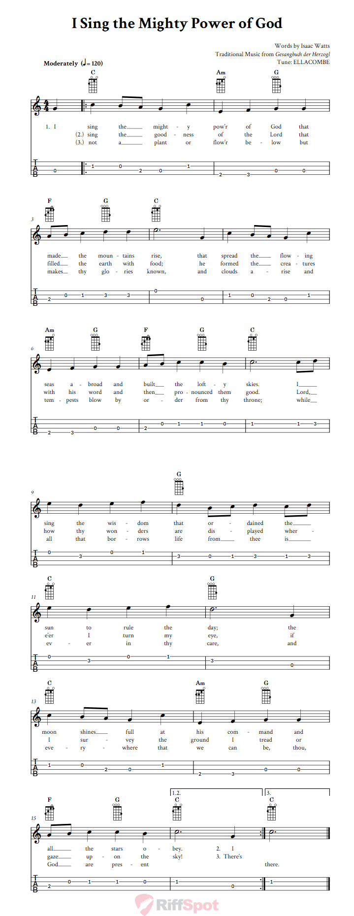 I Sing the Mighty Power of God Baritone Ukulele Tab