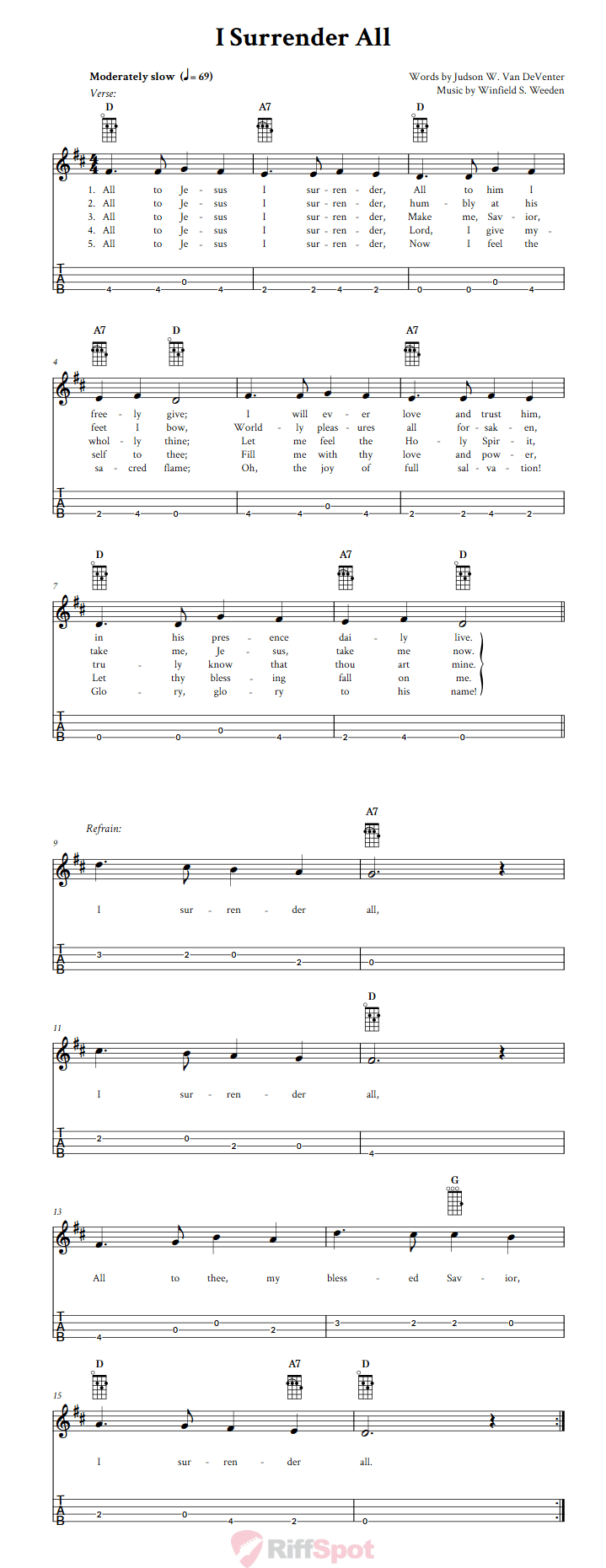 I Surrender All Baritone Ukulele Tab