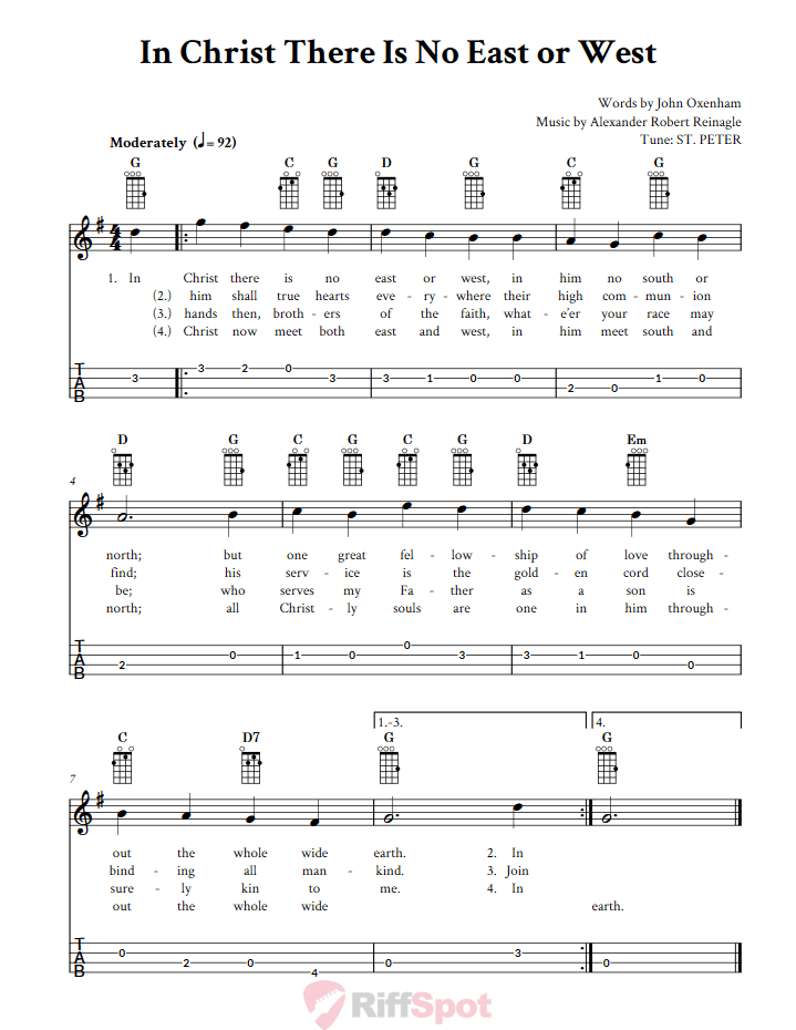 In Christ There Is No East or West Baritone Ukulele Tab