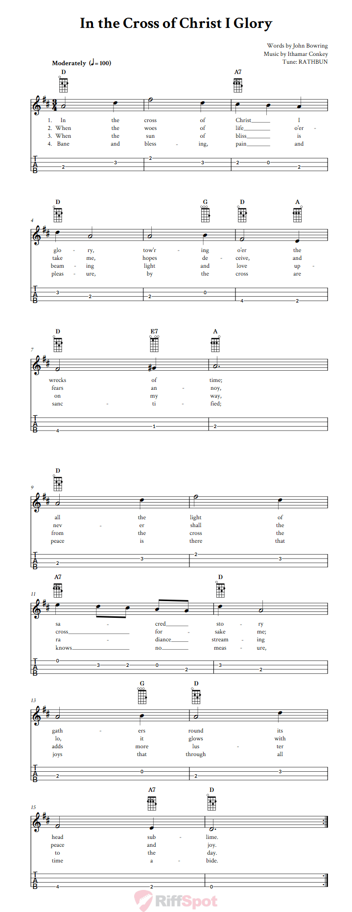 In the Cross of Christ I Glory Baritone Ukulele Tab