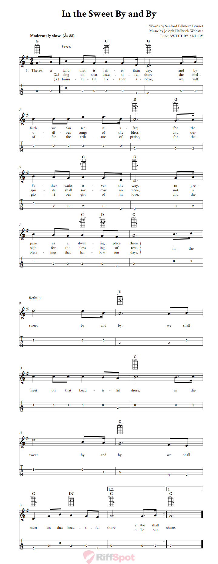 In The Sweet By And By Baritone Ukulele Tab