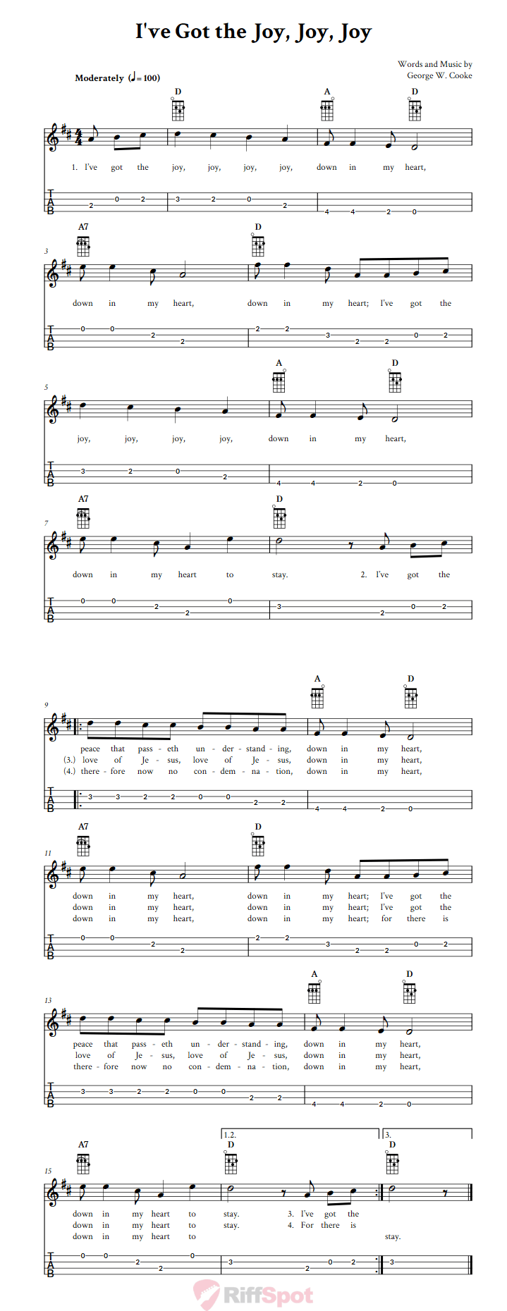 I've Got the Joy, Joy, Joy Baritone Ukulele Tab