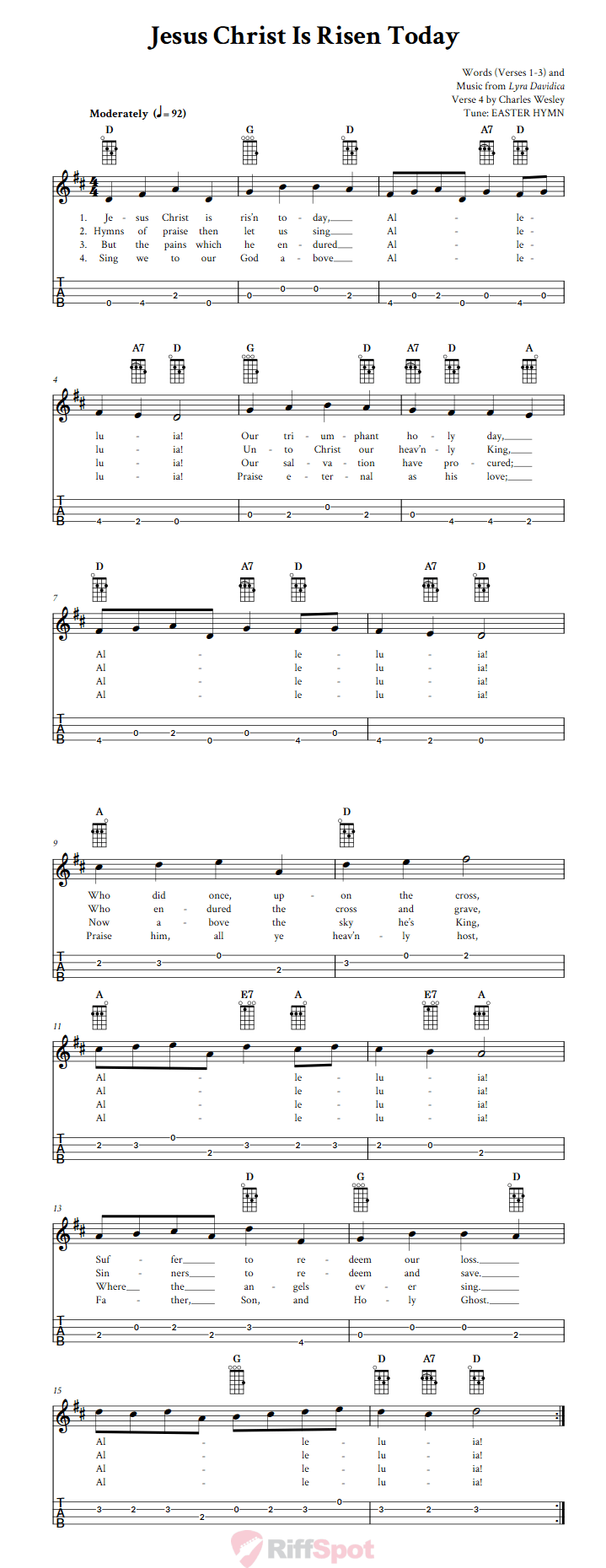 Jesus Christ Is Risen Today Baritone Ukulele Tab