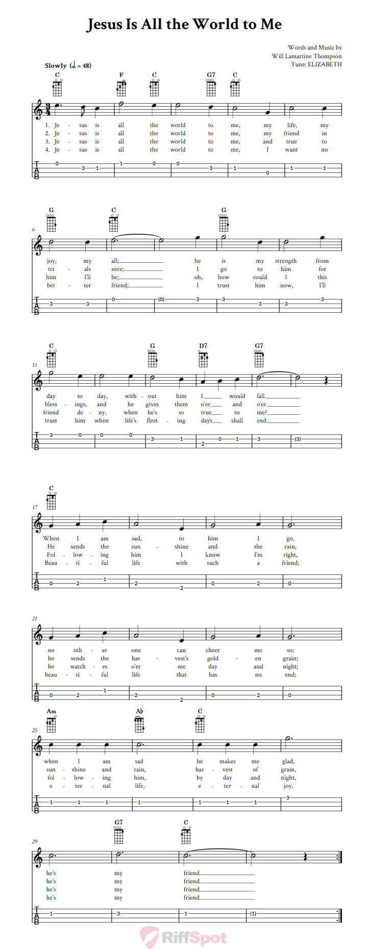 Jesus Is All the World to Me Baritone Ukulele Tab