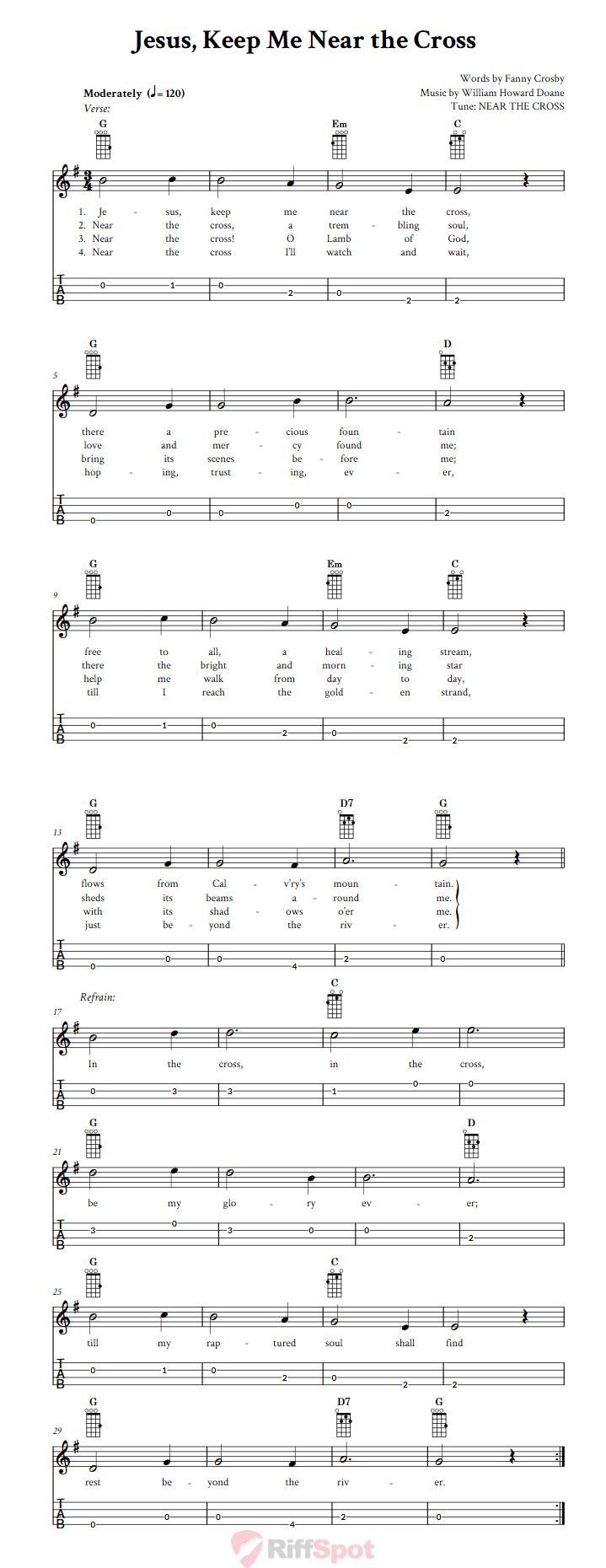 Jesus, Keep Me Near the Cross Baritone Ukulele Tab
