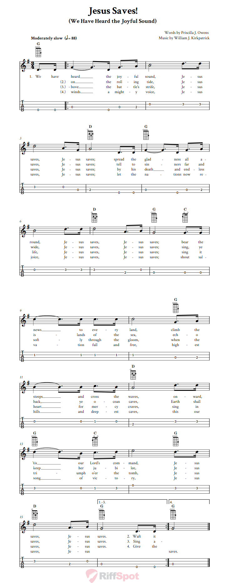 Jesus Saves! Baritone Ukulele Tab