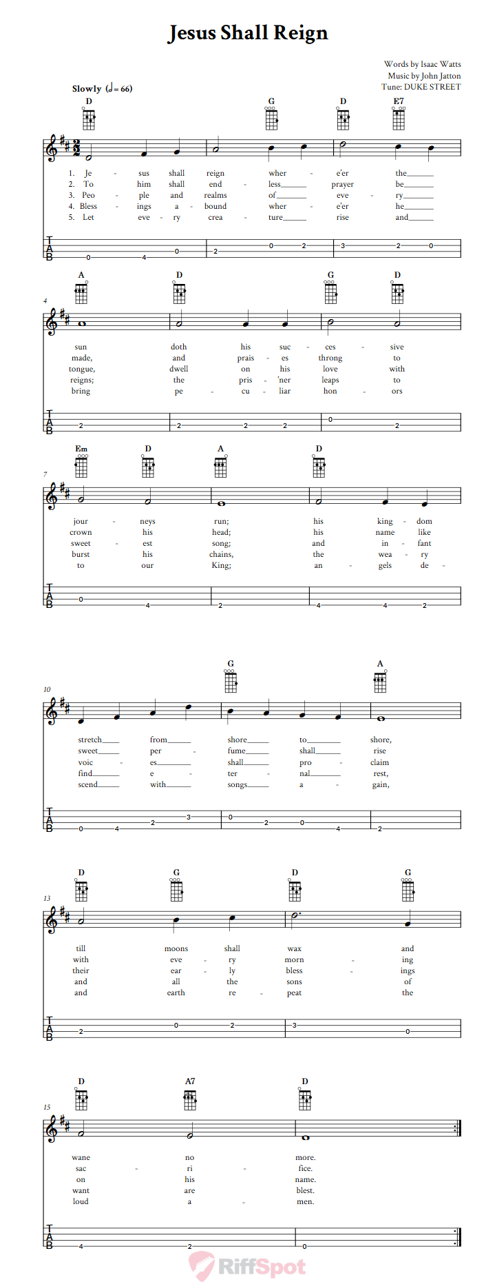 Jesus Shall Reign Baritone Ukulele Tab
