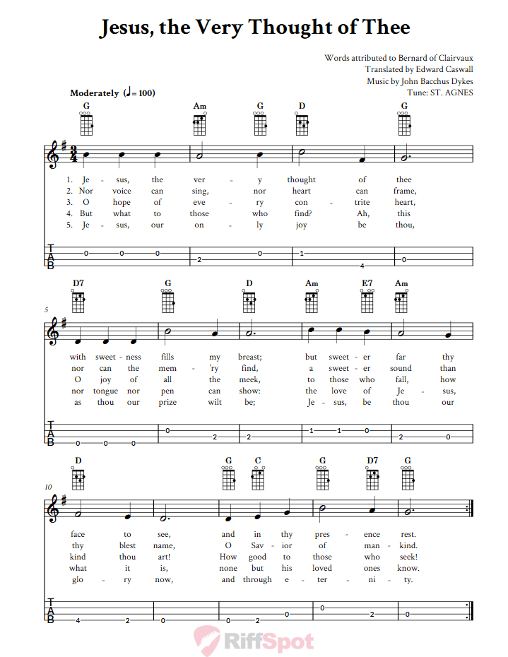 Jesus, the Very Thought of Thee Baritone Ukulele Tab