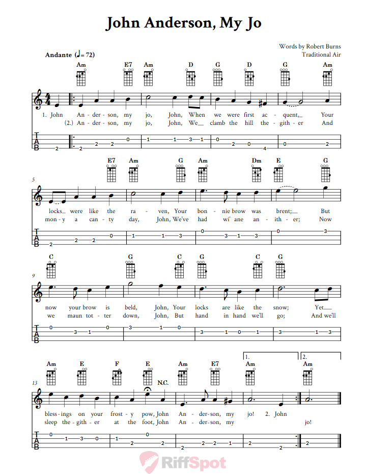 John Anderson, My Jo Baritone Ukulele Tab