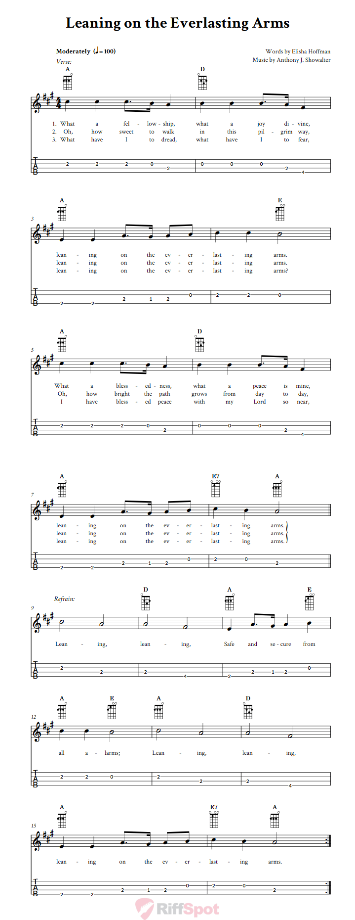 Leaning on the Everlasting Arms Baritone Ukulele Tab