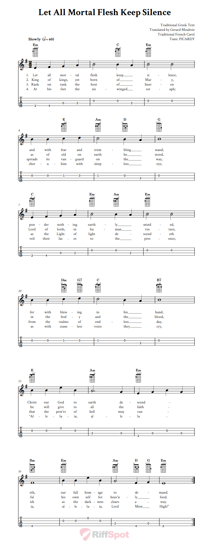 Let All Mortal Flesh Keep Silence Baritone Ukulele Tab