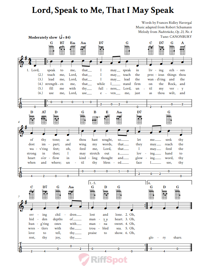 Lord, Speak to Me, that I May Speak Baritone Ukulele Tab