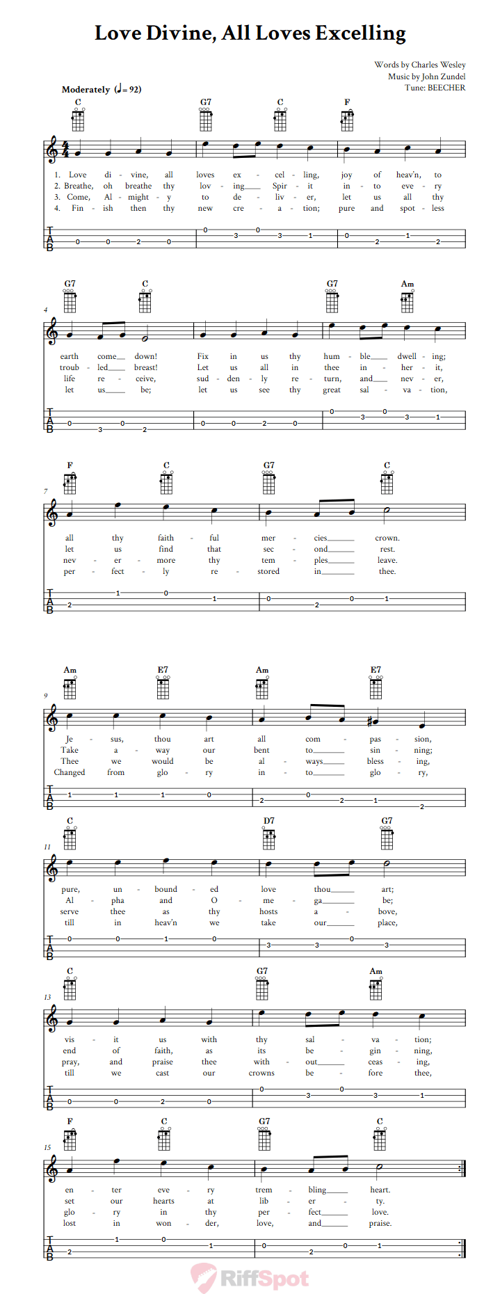 Love Divine, All Loves Excelling Baritone Ukulele Tab