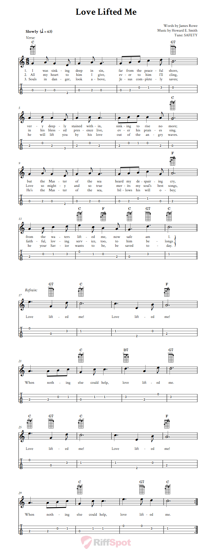 Love Lifted Me Baritone Ukulele Tab