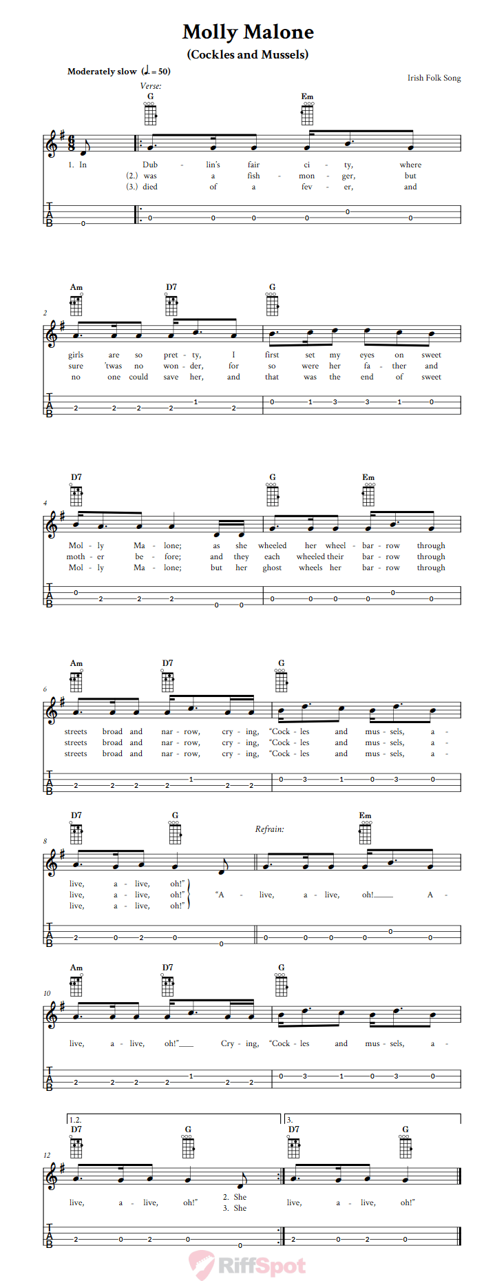 Molly Malone Baritone Ukulele Tab
