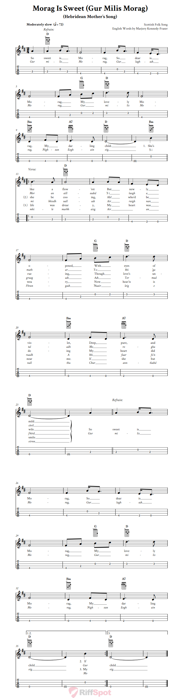 Morag Is Sweet Baritone Ukulele Tab