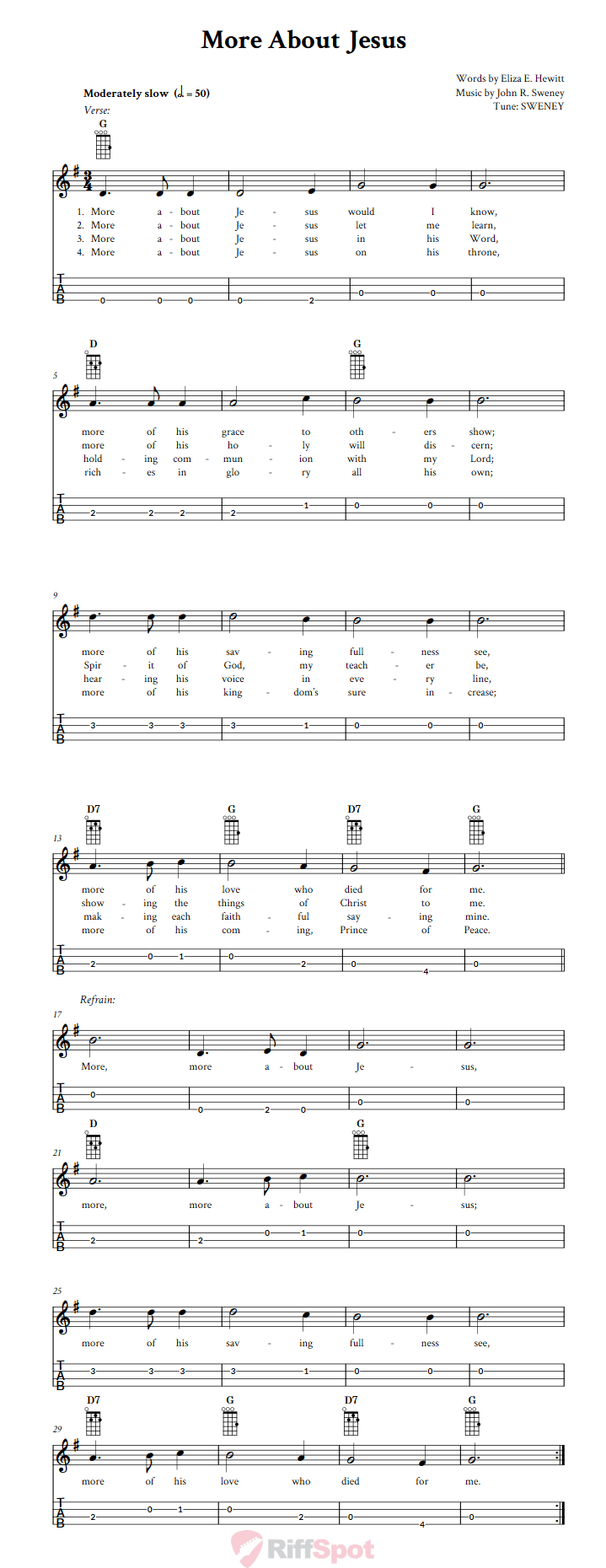 More About Jesus Baritone Ukulele Tab
