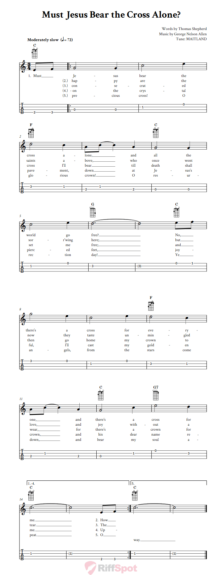 Must Jesus Bear the Cross Alone? Baritone Ukulele Tab