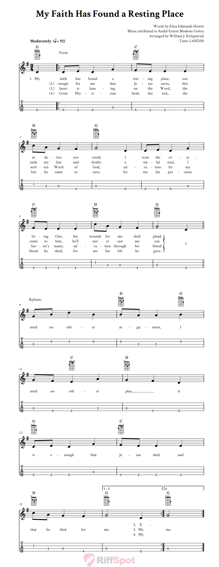 My Faith Has Found a Resting Place Baritone Ukulele Tab