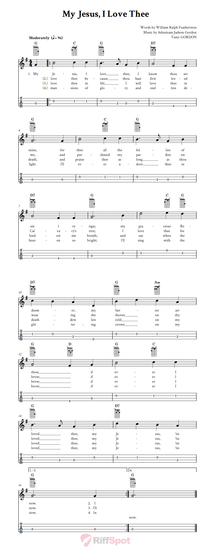 My Jesus, I Love Thee Baritone Ukulele Tab