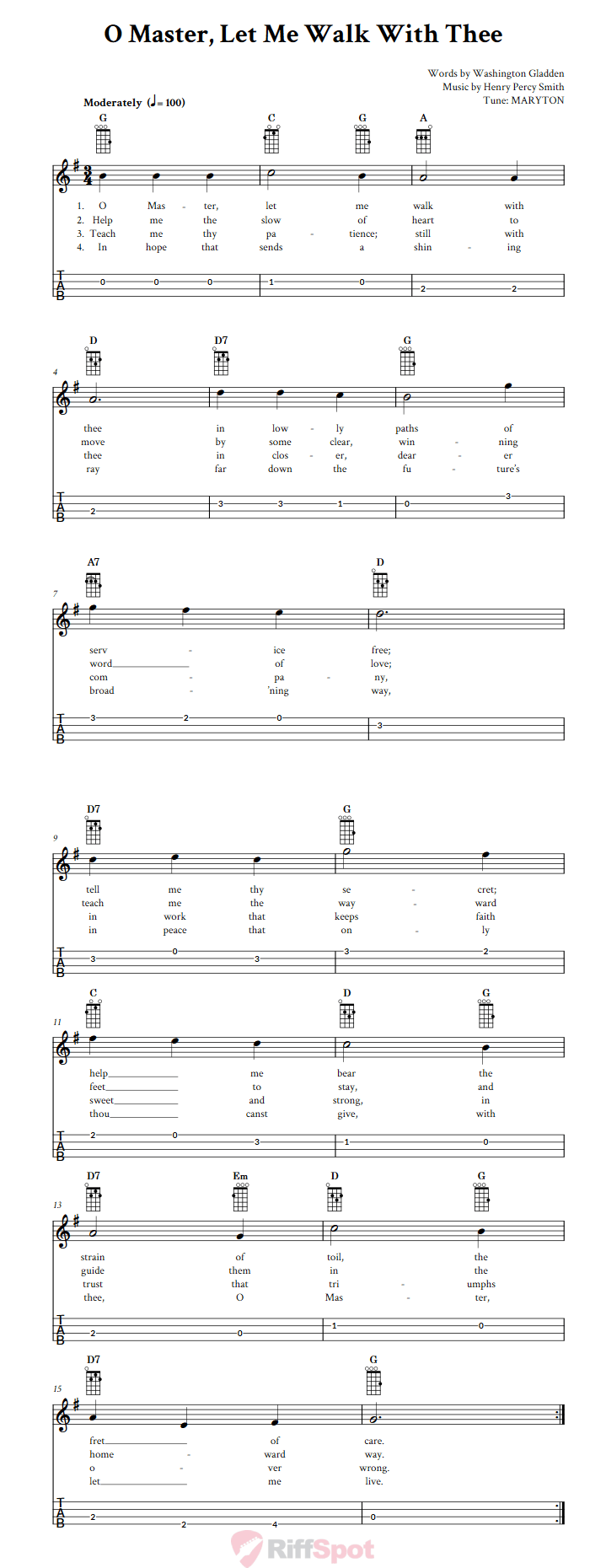 O Master Let Me Walk With Thee Baritone Ukulele Tab