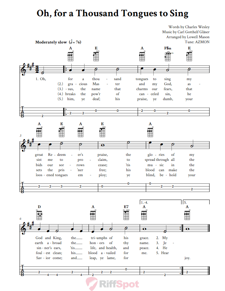 Oh, for a Thousand Tongues to Sing Baritone Ukulele Tab