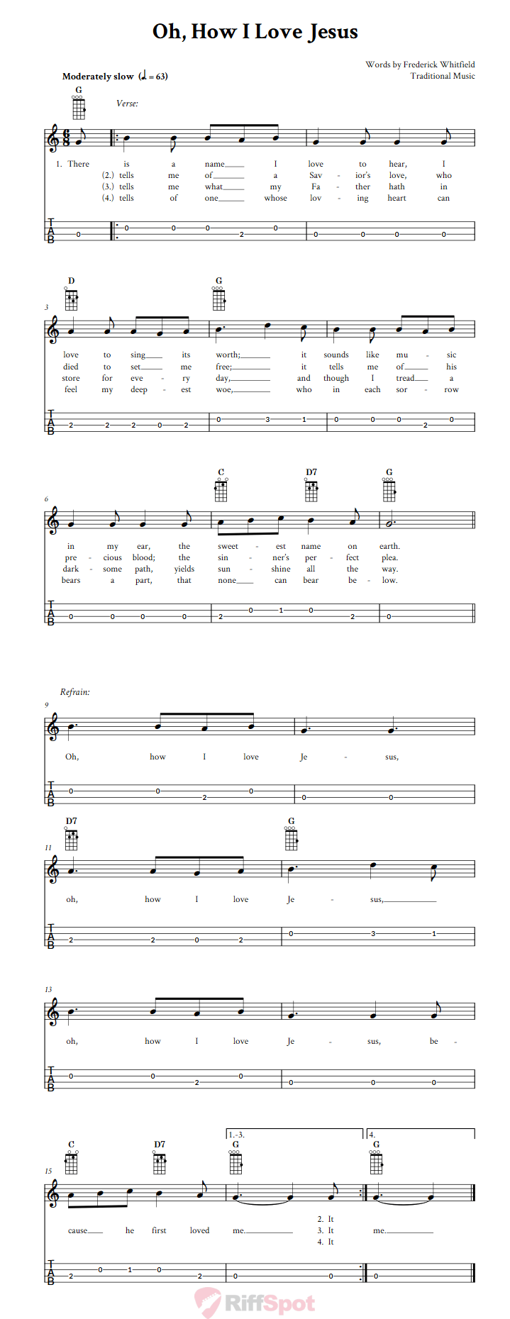 Oh, How I Love Jesus Baritone Ukulele Tab
