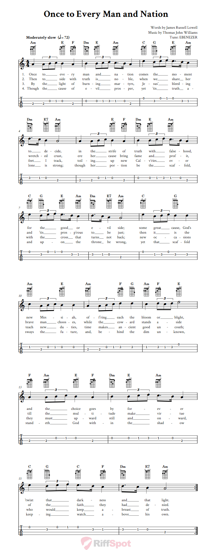 Once to Every Man and Nation Baritone Ukulele Tab