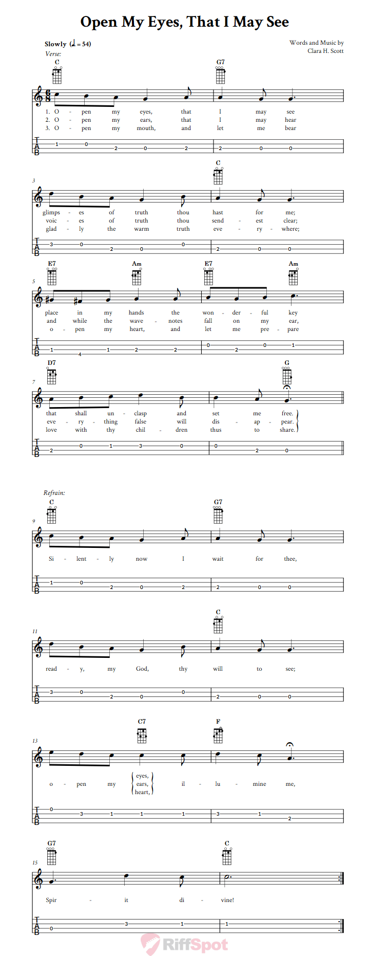 Open My Eyes, That I May See Baritone Ukulele Tab