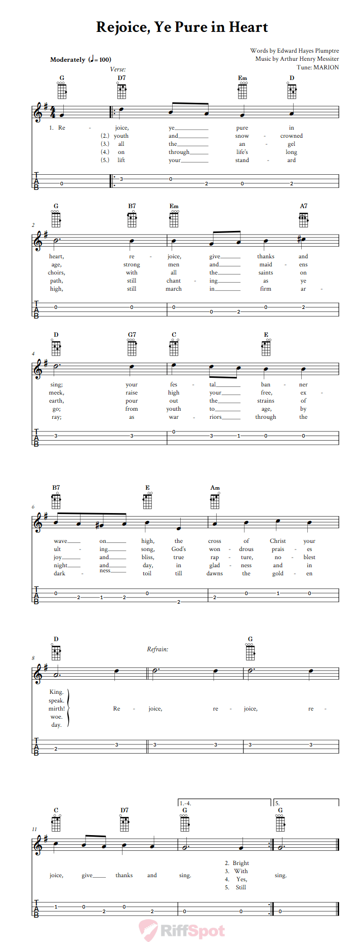 Rejoice, Ye Pure in Heart Baritone Ukulele Tab