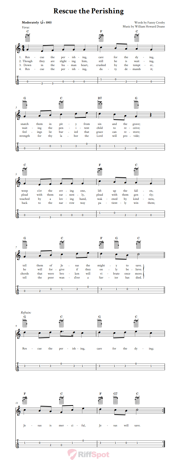 Rescue the Perishing Baritone Ukulele Tab