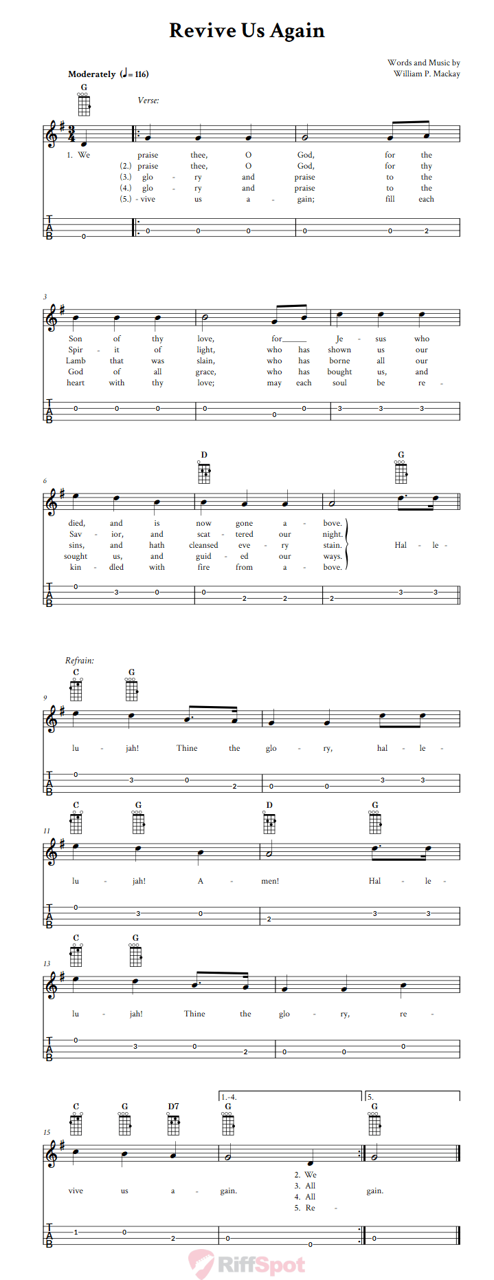 Revive Us Again Baritone Ukulele Tab