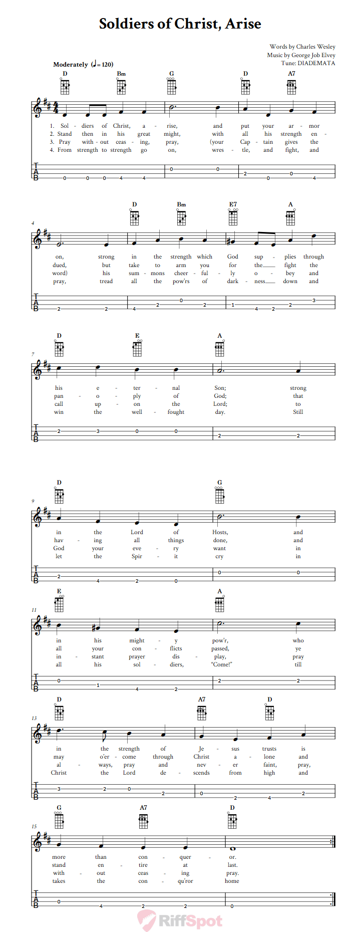 Soldiers of Christ, Arise Baritone Ukulele Tab