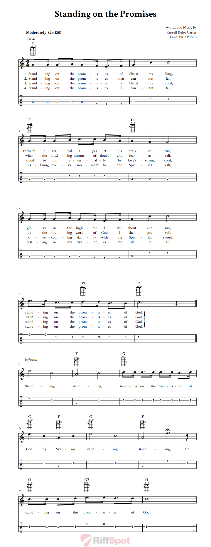 Standing on the Promises Baritone Ukulele Tab
