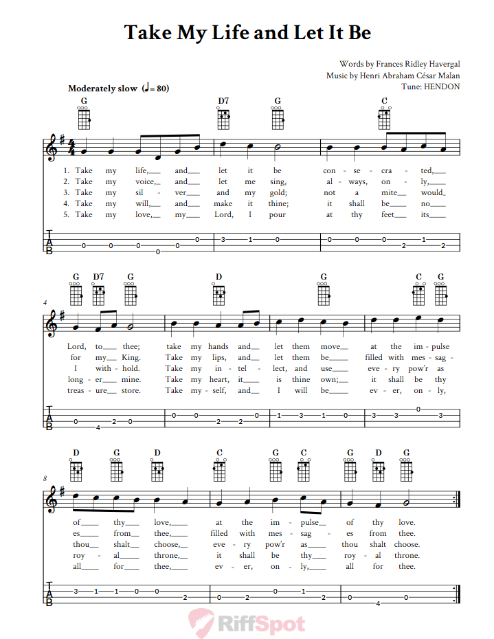 Take My Life And Let It Be Baritone Ukulele Tab