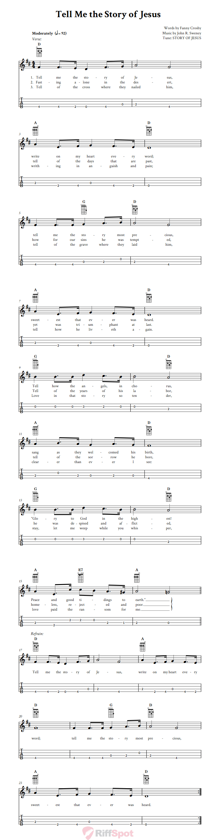 Tell Me the Story of Jesus Baritone Ukulele Tab