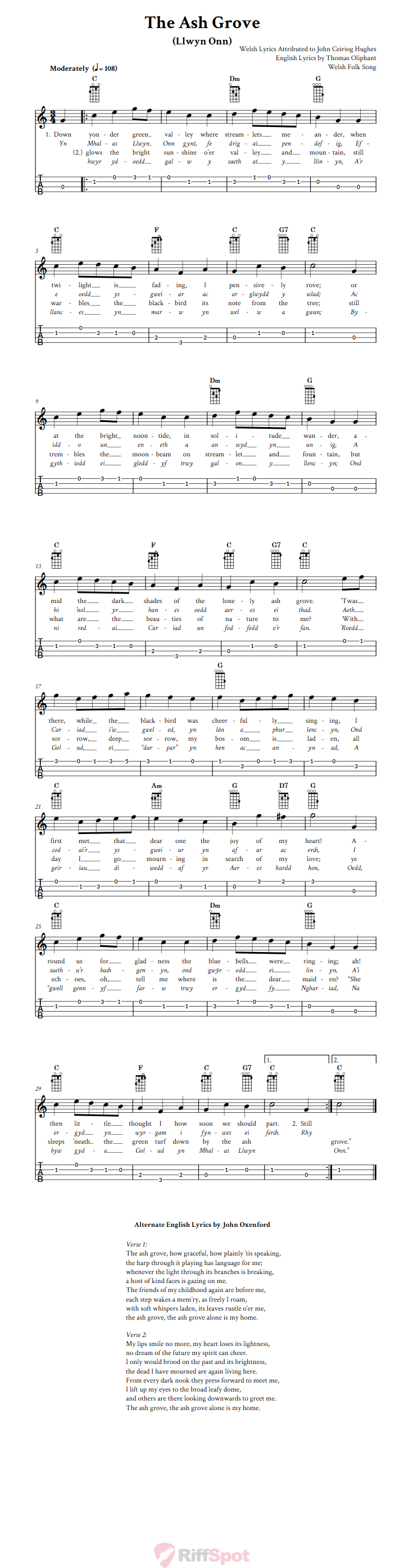 The Ash Grove Baritone Ukulele Tab
