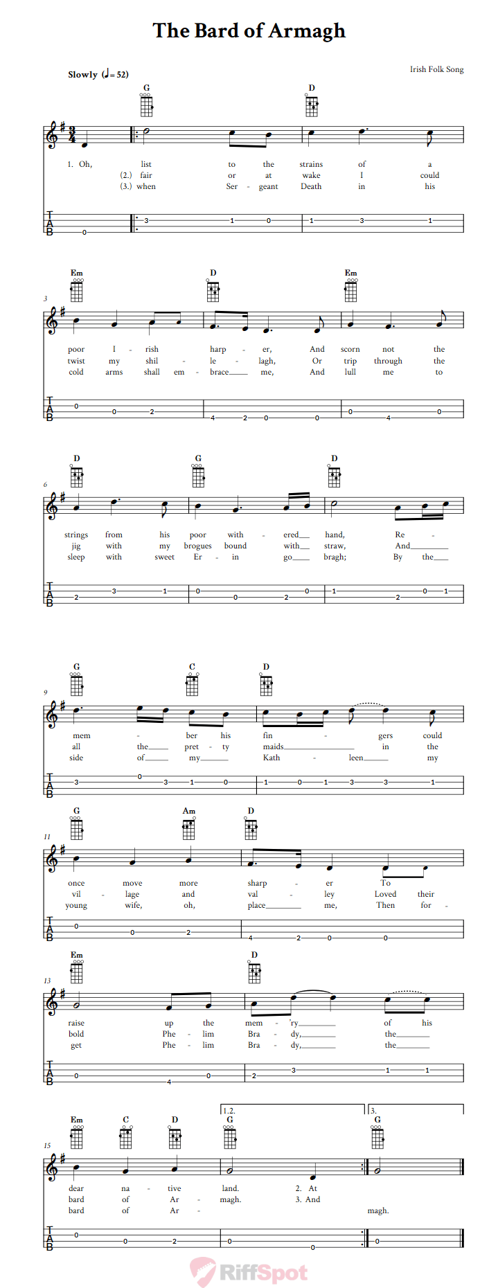 The Bard of Armagh Baritone Ukulele Tab