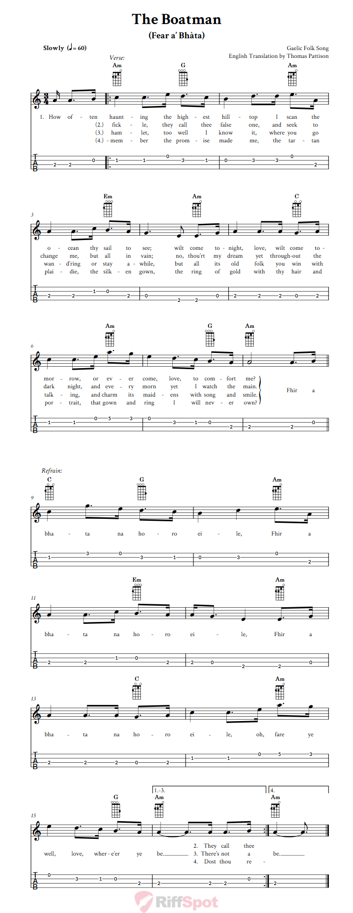 The Boatman Baritone Ukulele Tab