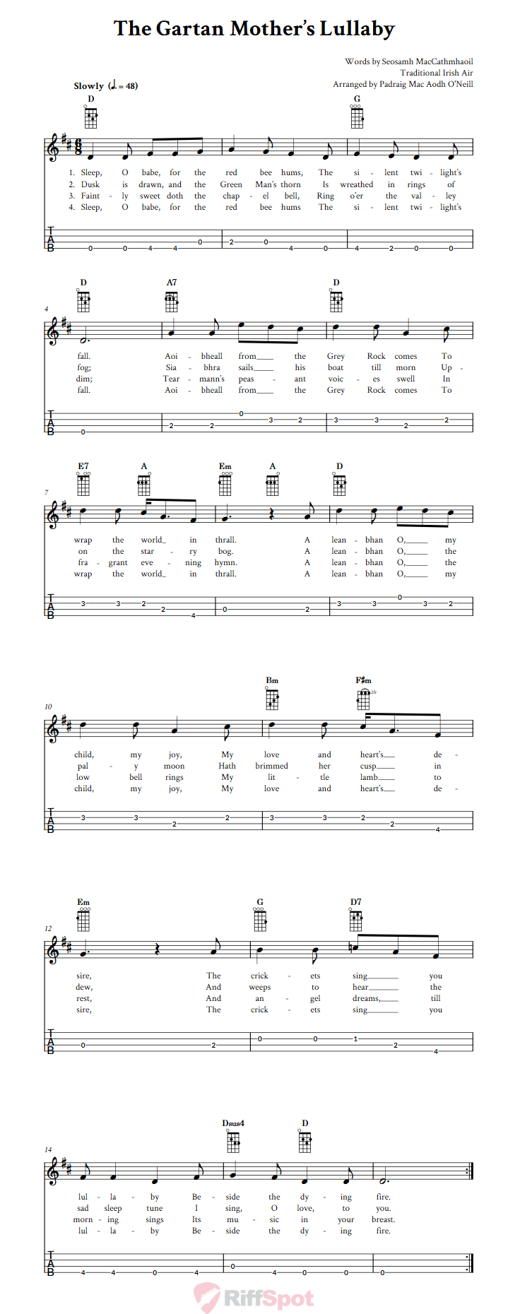 The Gartan Mother's Lullaby Baritone Ukulele Tab