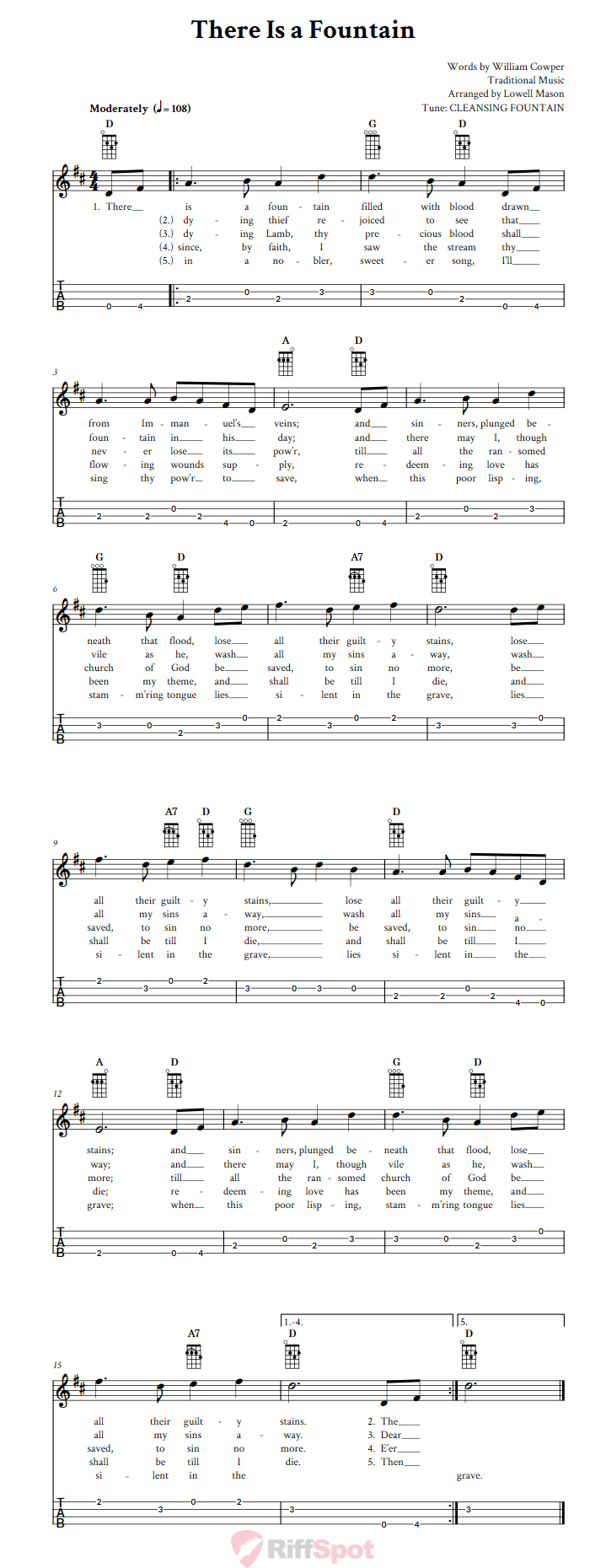 There Is a Fountain Baritone Ukulele Tab