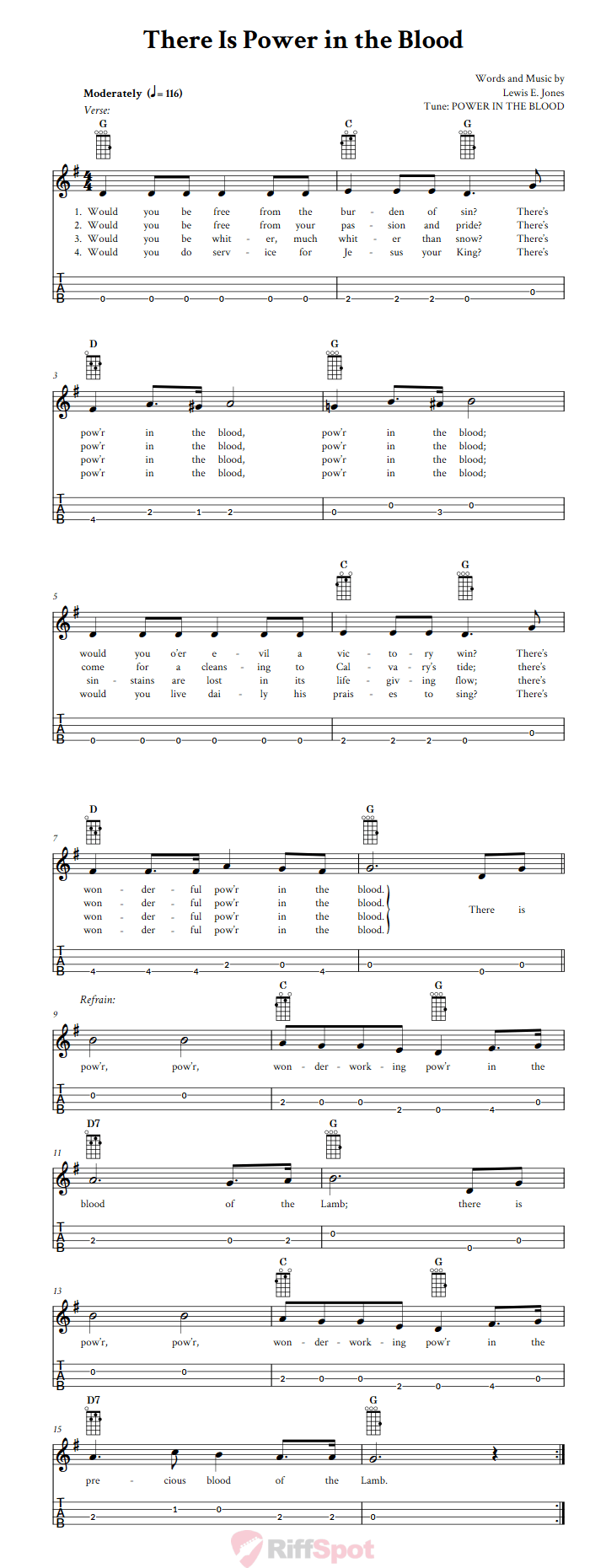 There Is Power in the Blood Baritone Ukulele Tab