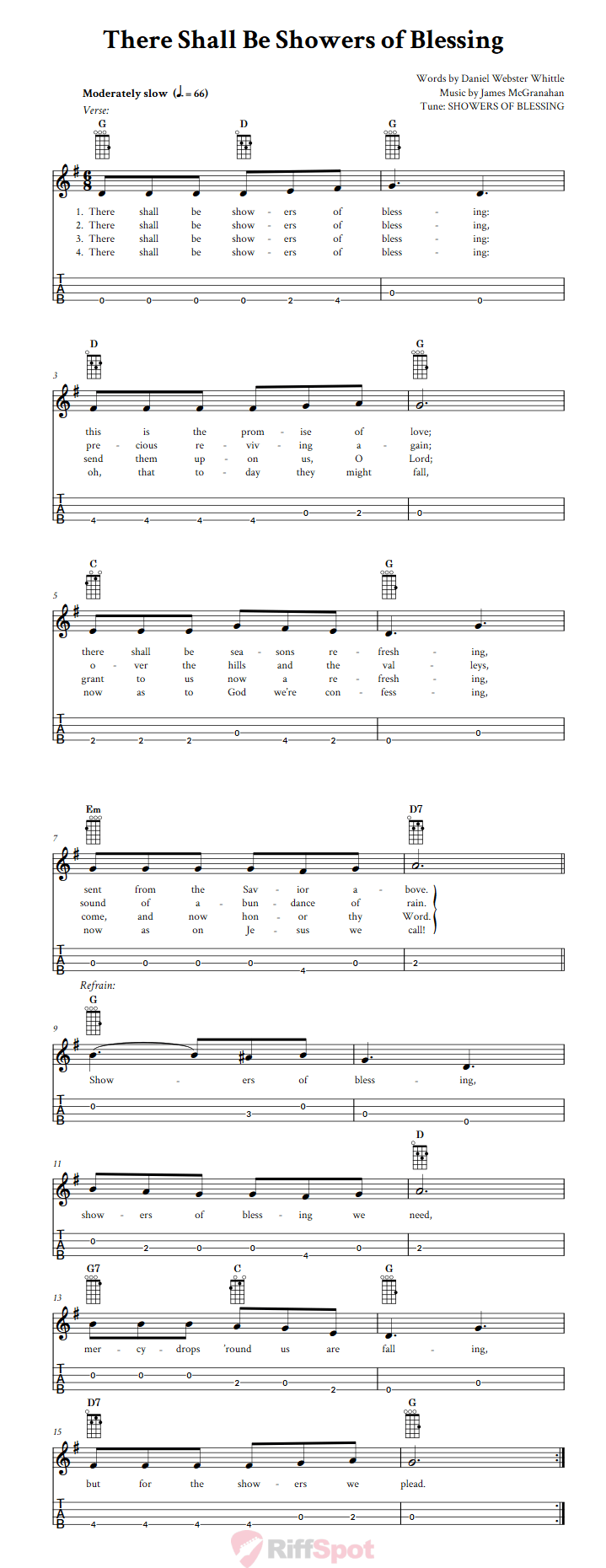 There Shall Be Showers of Blessing Baritone Ukulele Tab