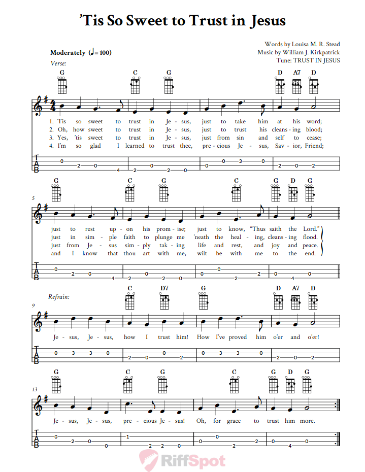 Tis So Sweet To Trust In Jesus Baritone Ukulele Tab