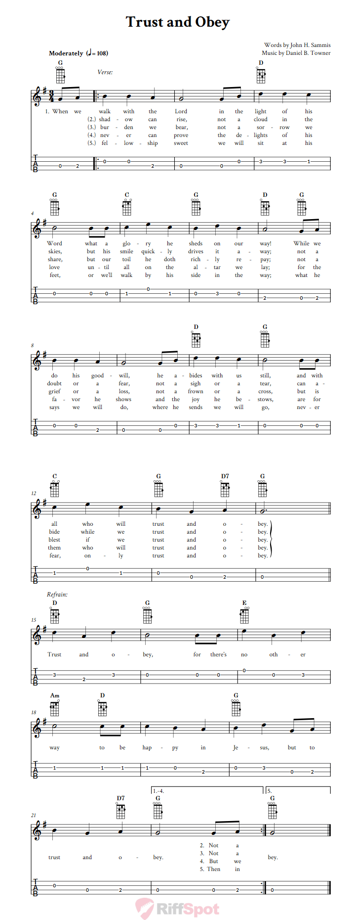 Trust and Obey Baritone Ukulele Tab
