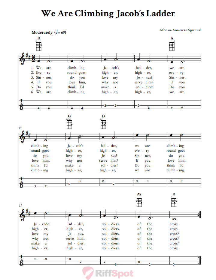 We Are Climbing Jacob's Ladder Baritone Ukulele Tab