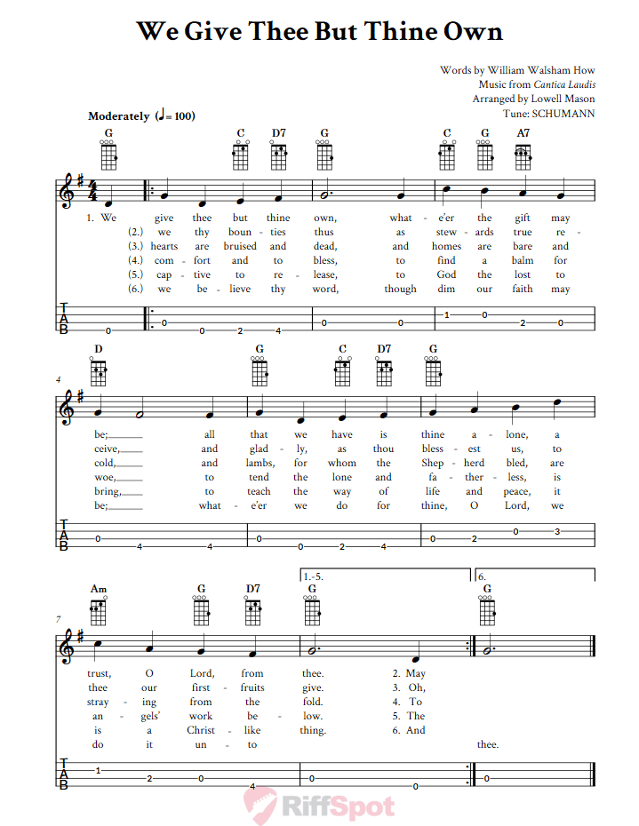 We Give Thee But Thine Own Baritone Ukulele Tab