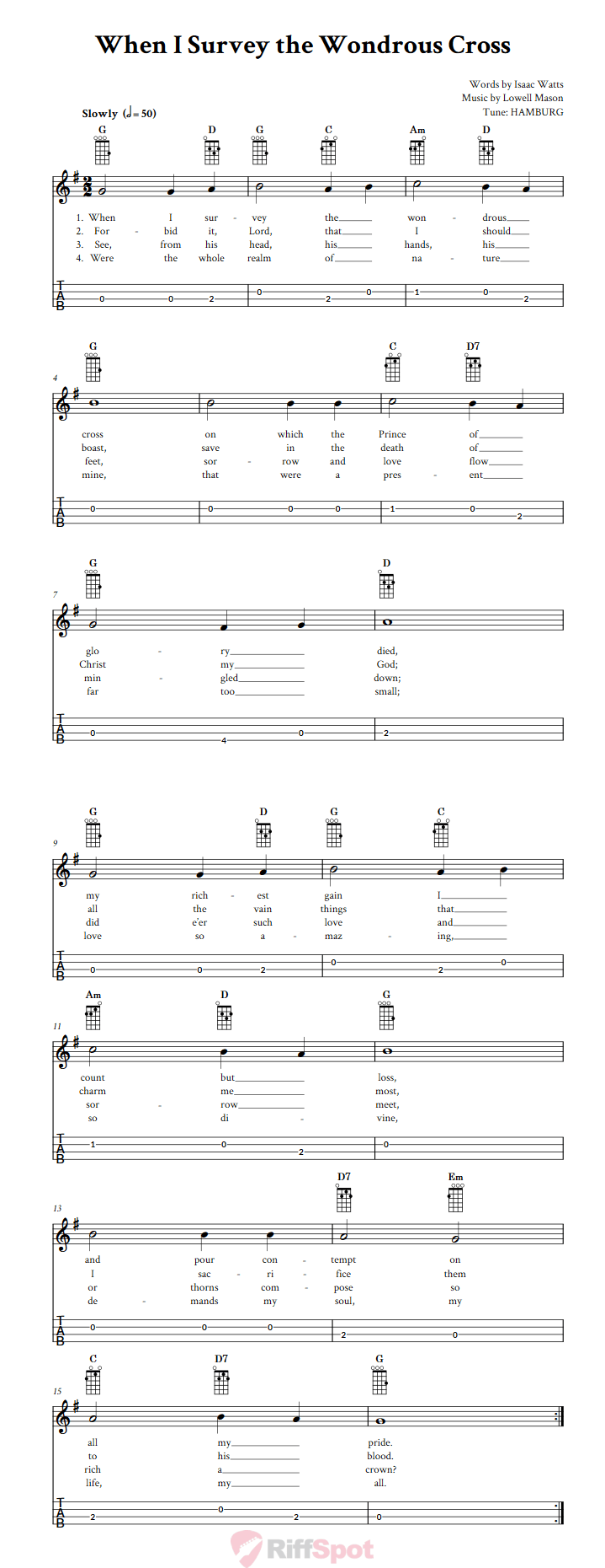 When I Survey the Wondrous Cross Baritone Ukulele Tab