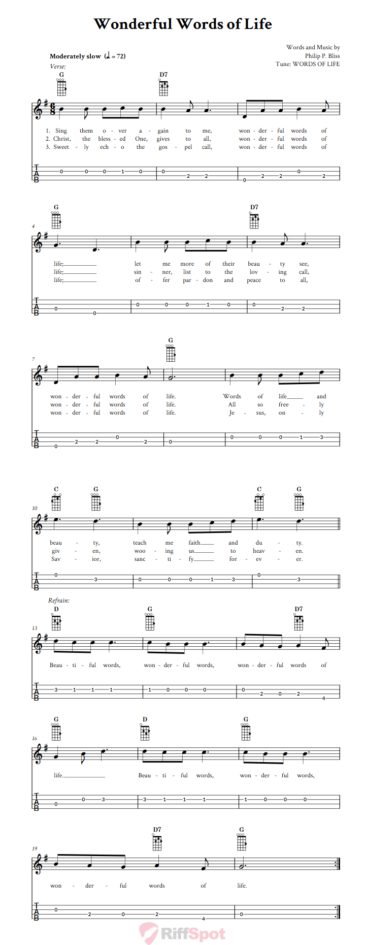 Wonderful Words of Life Baritone Ukulele Tab