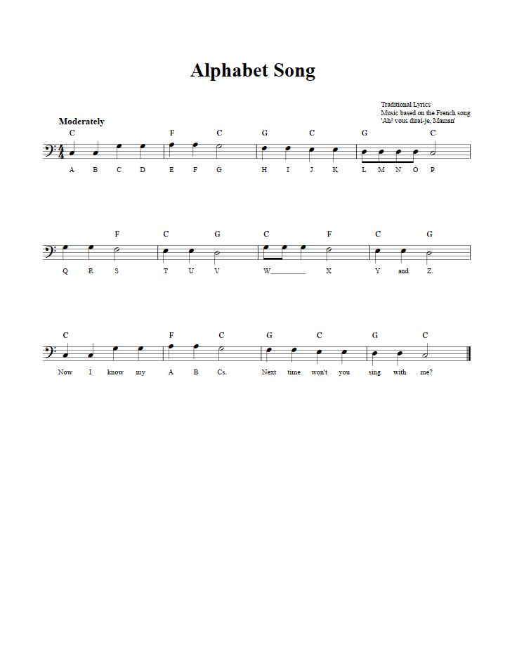 Alphabet Song Bass Clef Sheet Music